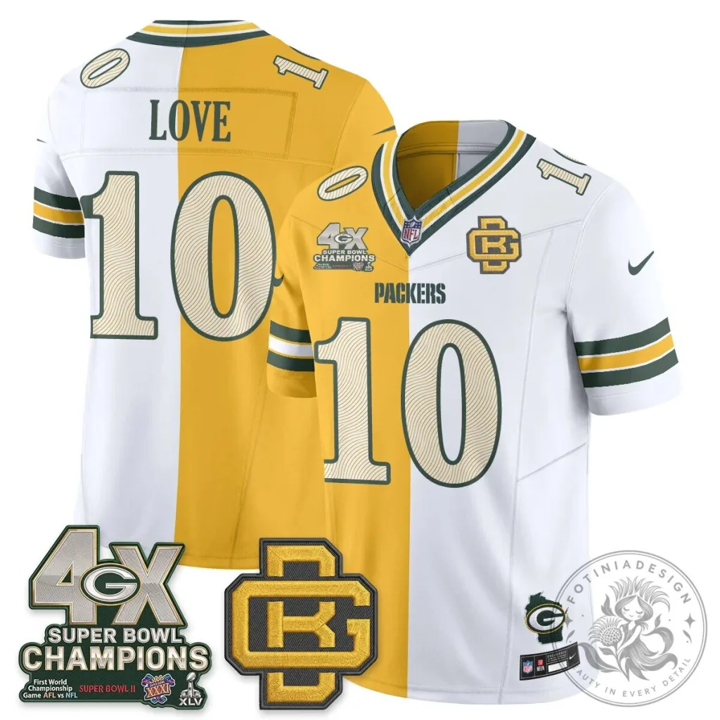 Jordan Love Number 10 Split Edition Football Jersey - Green Bay Packers Jordan Love Number 10 Split Edition Football Jersey - Green Bay Packers