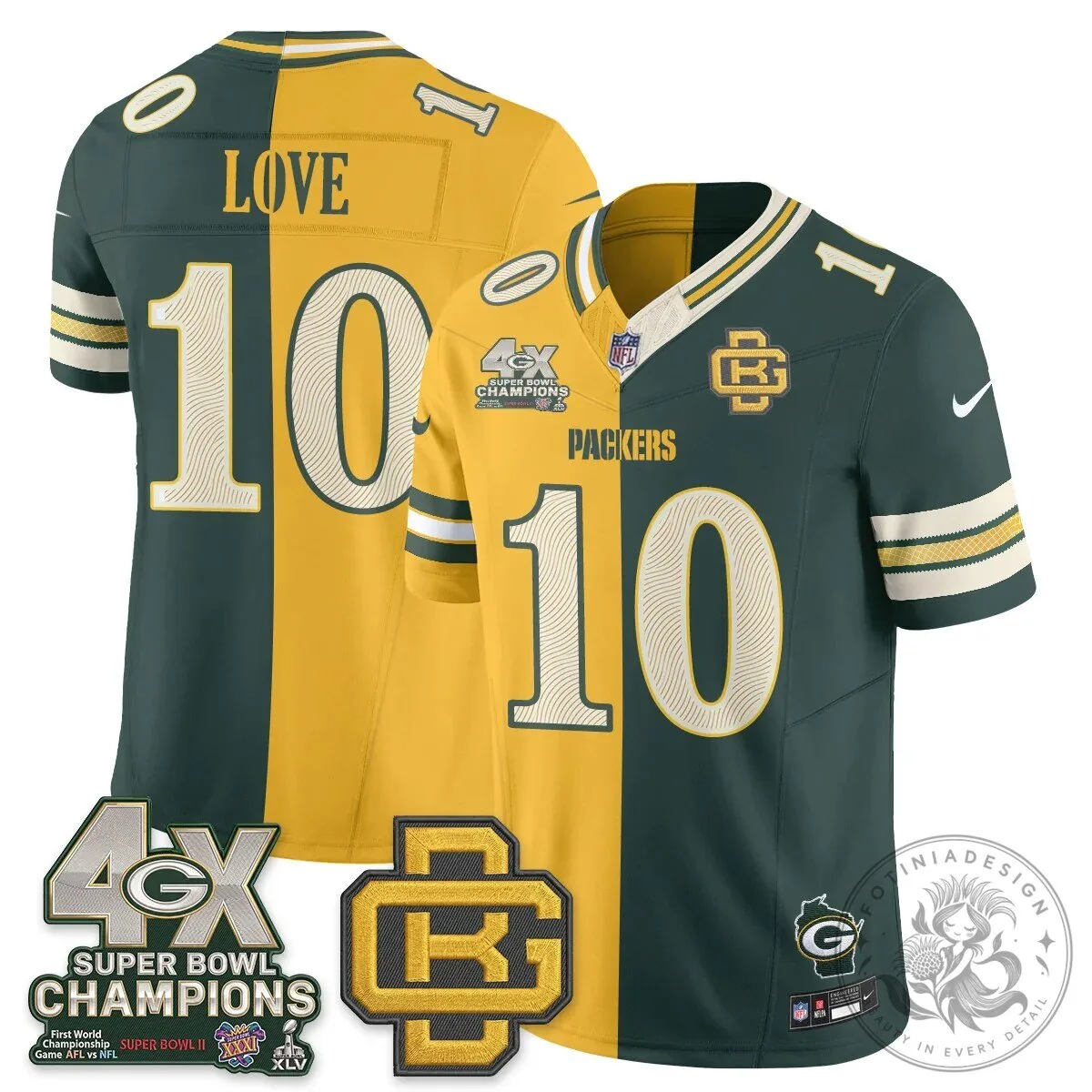 Jordan Love Number 10 Split Edition Football Jersey - Green Bay Packers 44 Jordan Love Number 10 Split Edition Football Jersey - Green Bay Packers