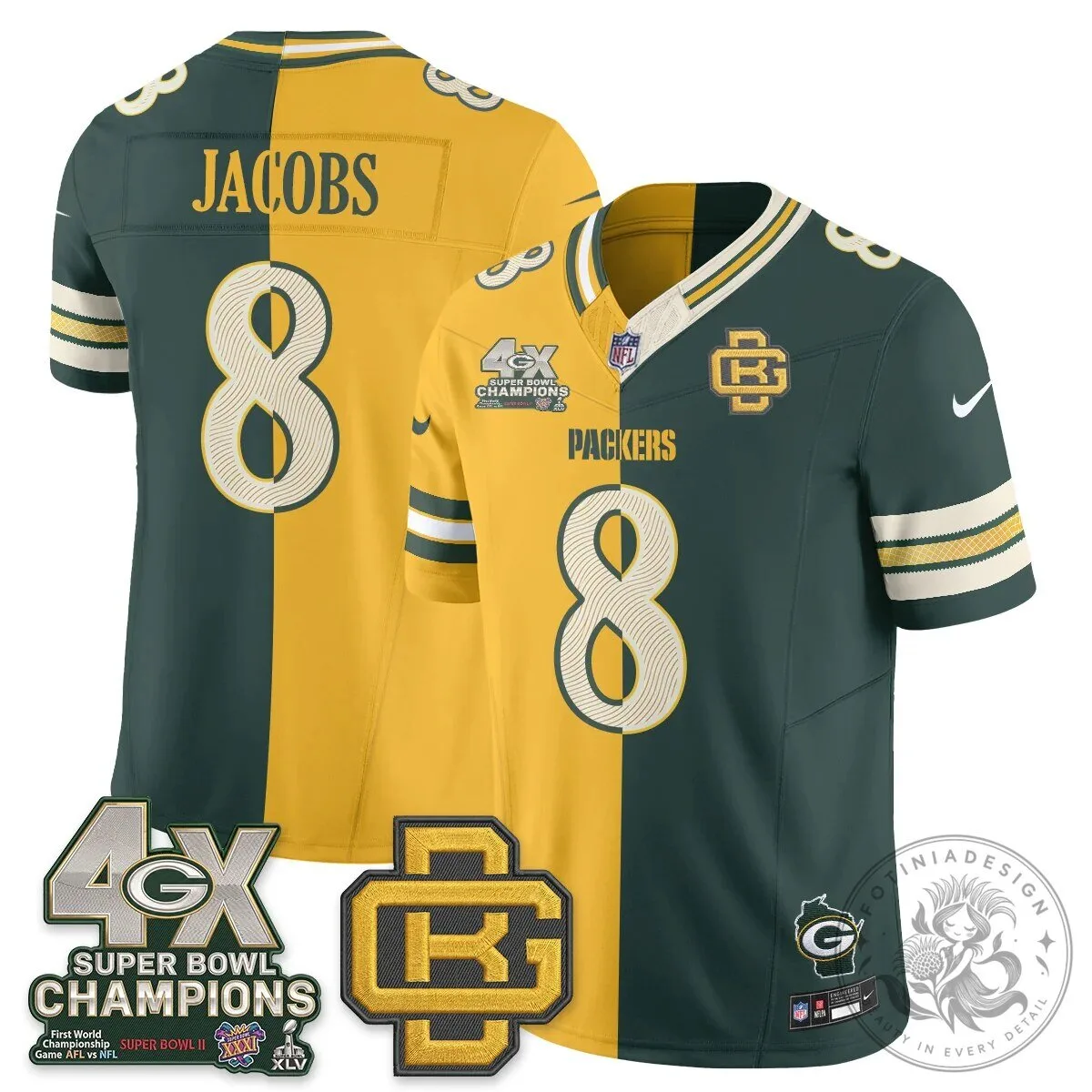 Jordan Love Number 10 Split Edition Football Jersey - Green Bay Packers 45 Jordan Love Number 10 Split Edition Football Jersey - Green Bay Packers