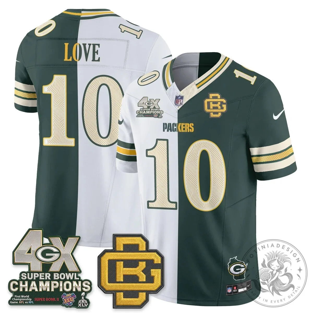 Jordan Love Number 10 Split Edition Football Jersey - Green Bay Packers 54 Jordan Love Number 10 Split Edition Football Jersey - Green Bay Packers