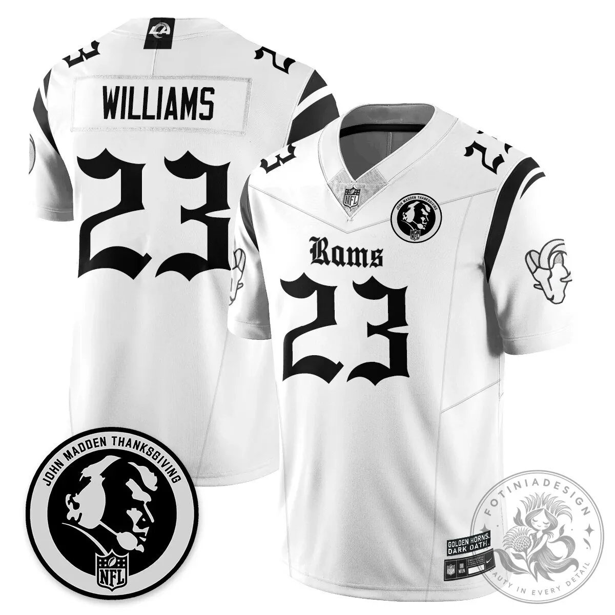 John Madden Thanksgiving Los Angeles Rams Puka Nacua Number 12 Football Jersey 56 John Madden Thanksgiving Los Angeles Rams Puka Nacua Number 12 Football Jersey