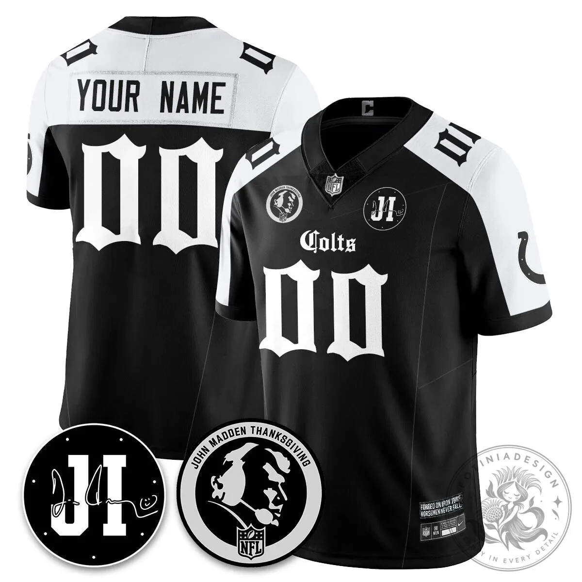 John Madden Indianapolis Colts Black Custom American Football Jersey