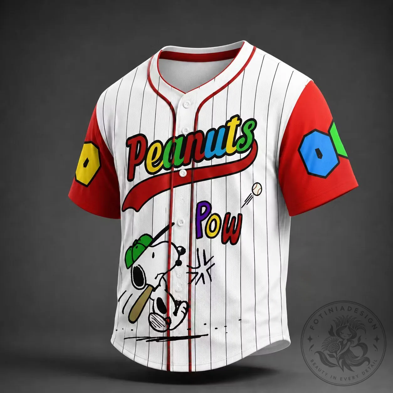 Peanuts Snoopy Baseball Player White Pinstripe Baseball Jersey