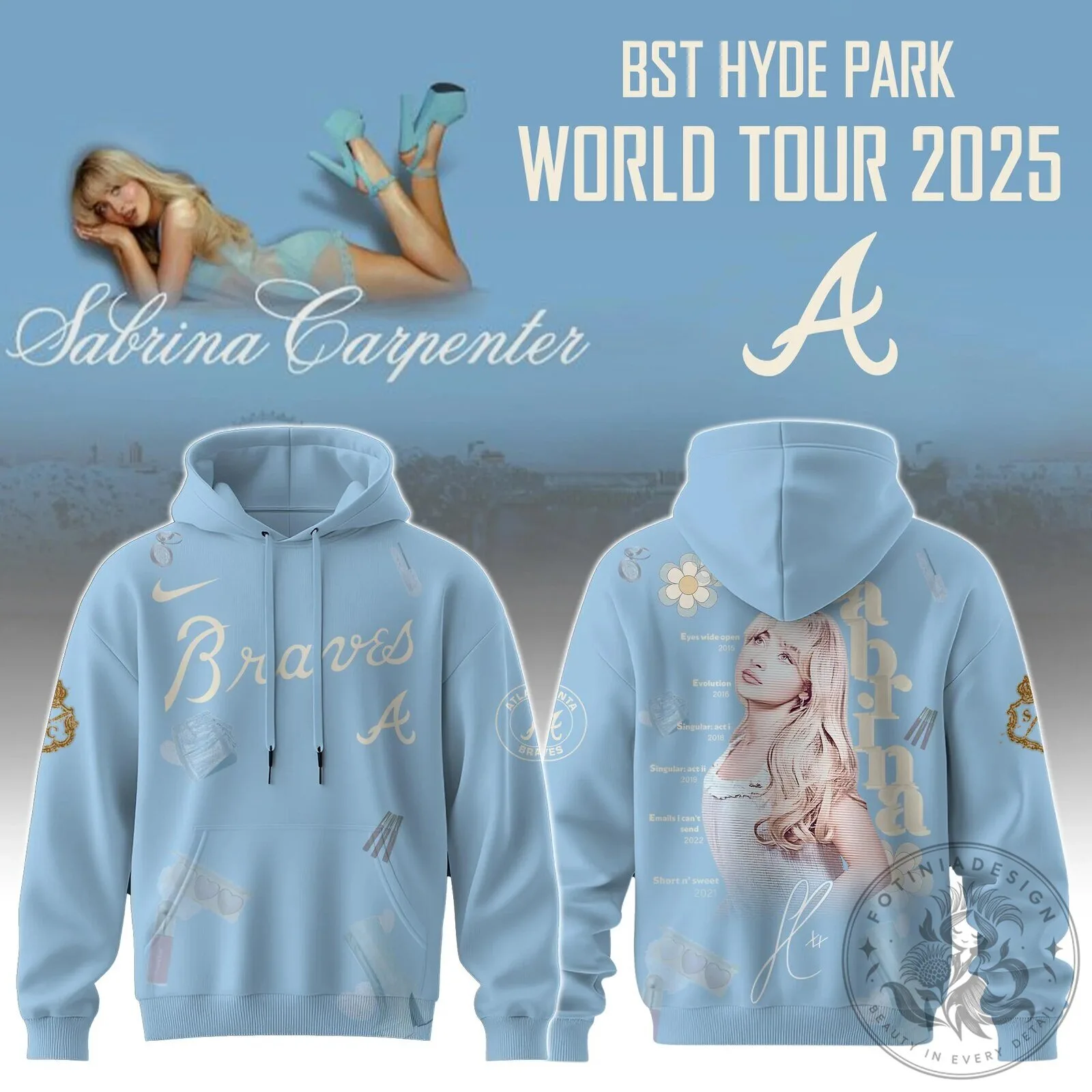 Sabrina Carpenter Braves World Tour 2025 Light Blue Hoodie