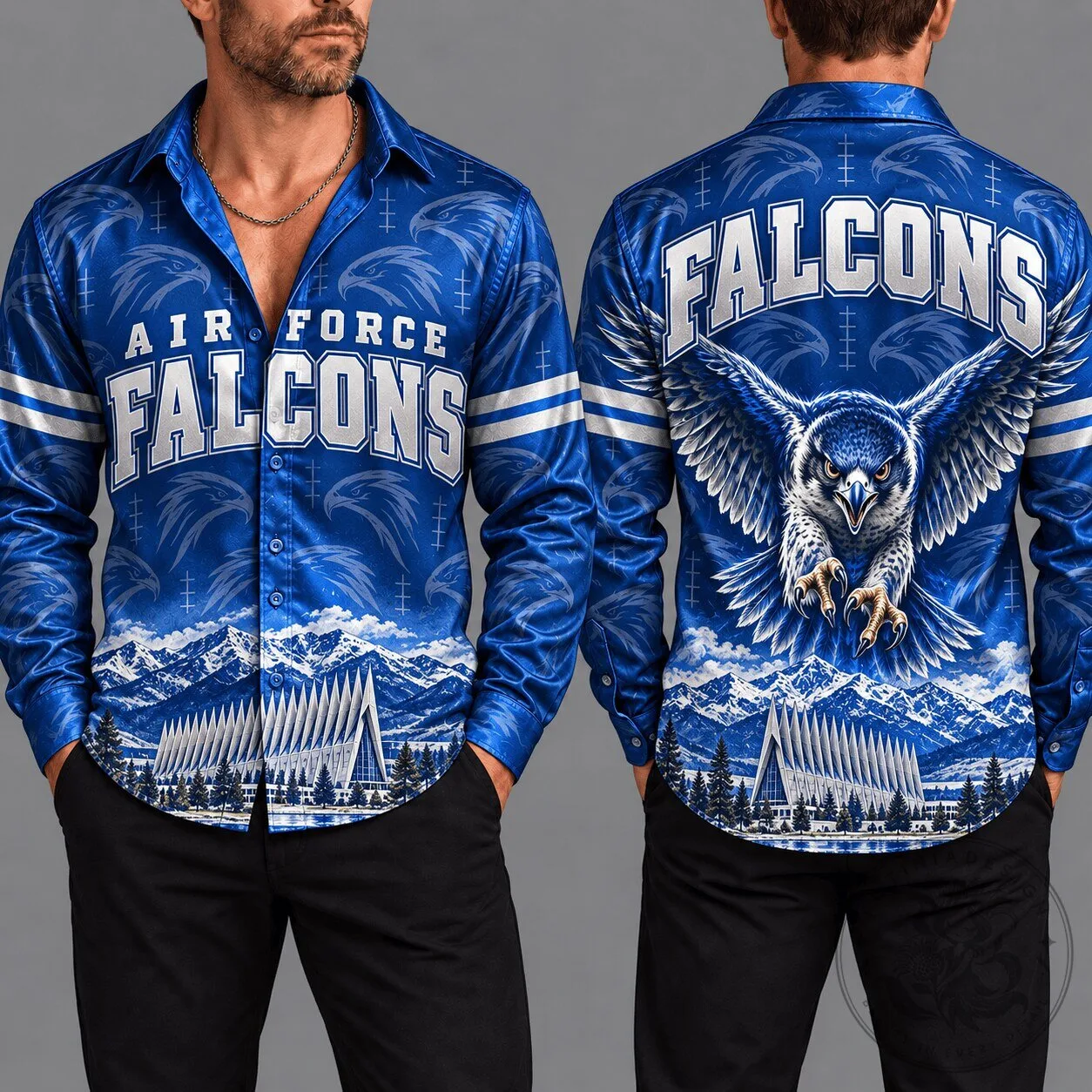 Air Force Falcons Blue Mountain Design Long-Sleeve Button-Up Shirt