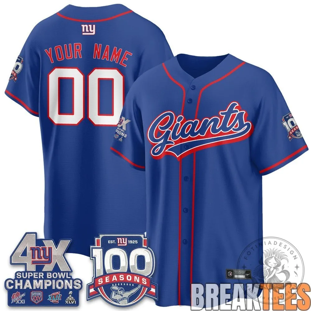 New York Giants Four Times Super Bowl Champions Baseball Jersey