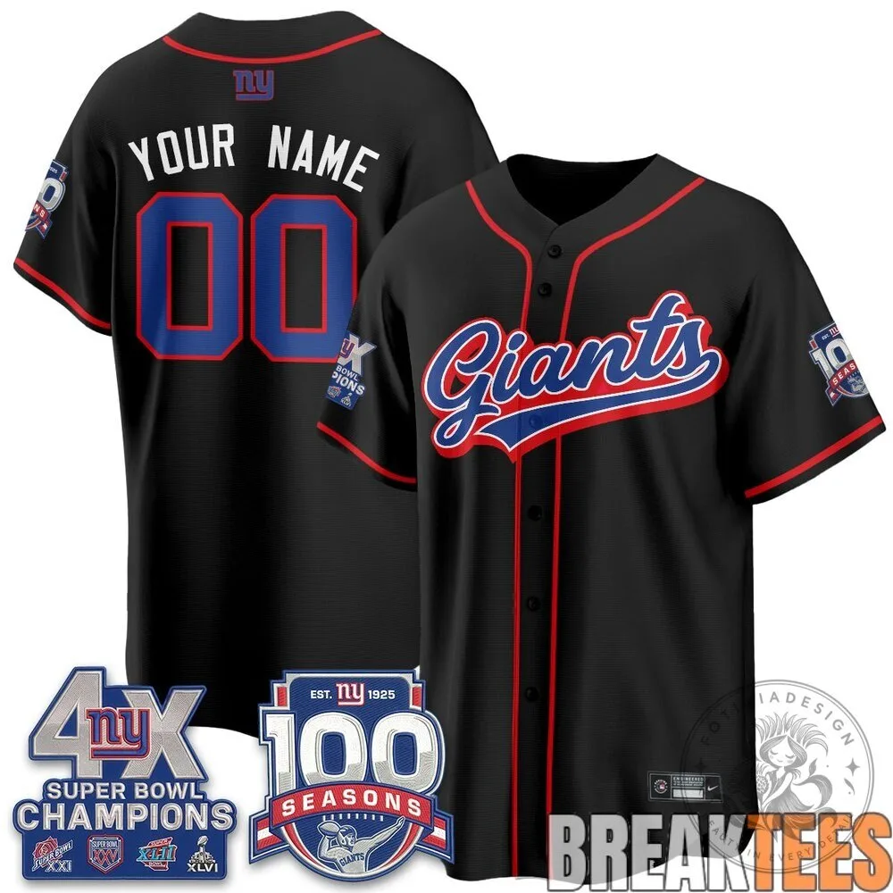 New York Giants Four Times Super Bowl Champions Baseball Jersey 8 New York Giants Four Times Super Bowl Champions Baseball Jersey