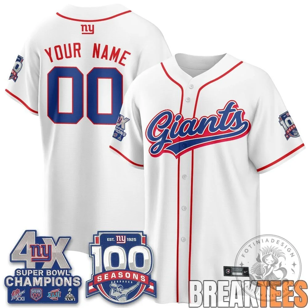 New York Giants Four Times Super Bowl Champions Baseball Jersey 9 New York Giants Four Times Super Bowl Champions Baseball Jersey