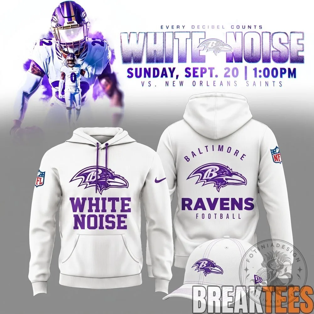 Baltimore Ravens White Noise Football Game Day White Hoodie