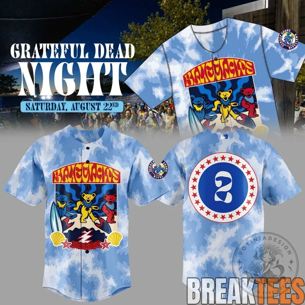 Grateful Dead Night Jersey Shore BlueClaws Dancing Bears Baseball Jersey