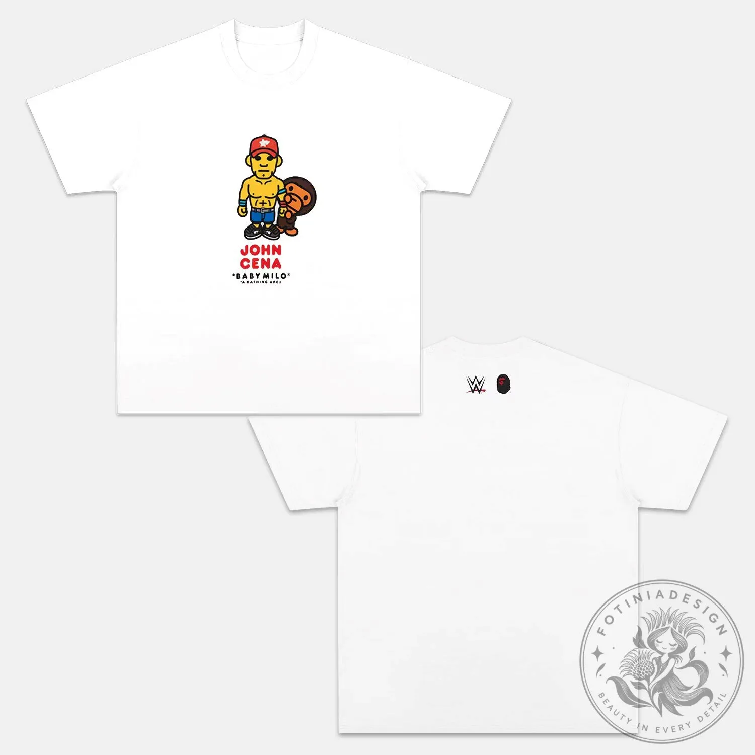 John Cena Baby Milo BAPE WWE Cartoon White Relaxed T-Shirt
