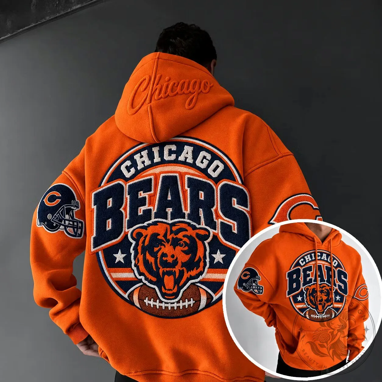 Orange Hoodie featuring the Chicago Bears NFL Team Logo