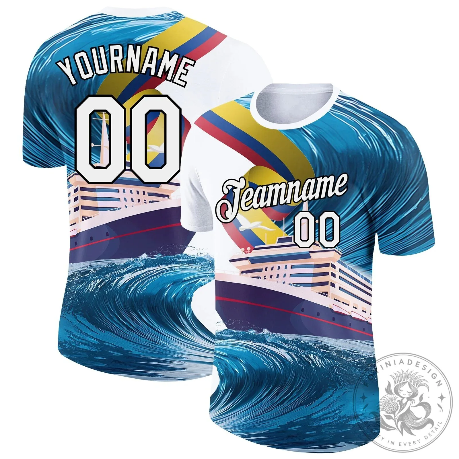 Cruise Ship Ocean Wave Custom Name Number T-Shirt