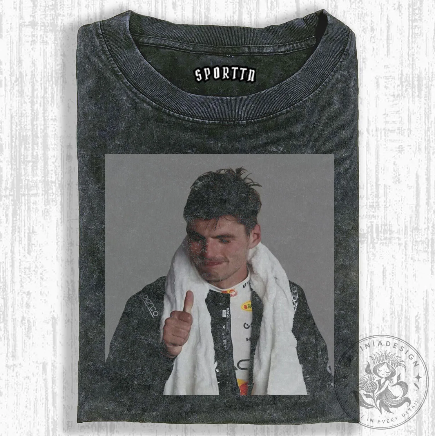 Graphic T-Shirt Featuring Max Verstappen, Formula One Racing Champion
