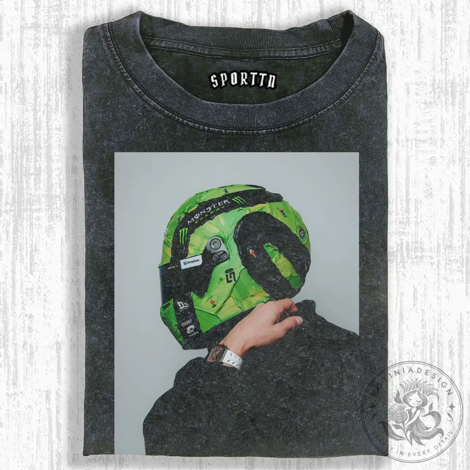 Graphic T-Shirt Featuring Lando Norris' Formula 1 Racing Helmet Design