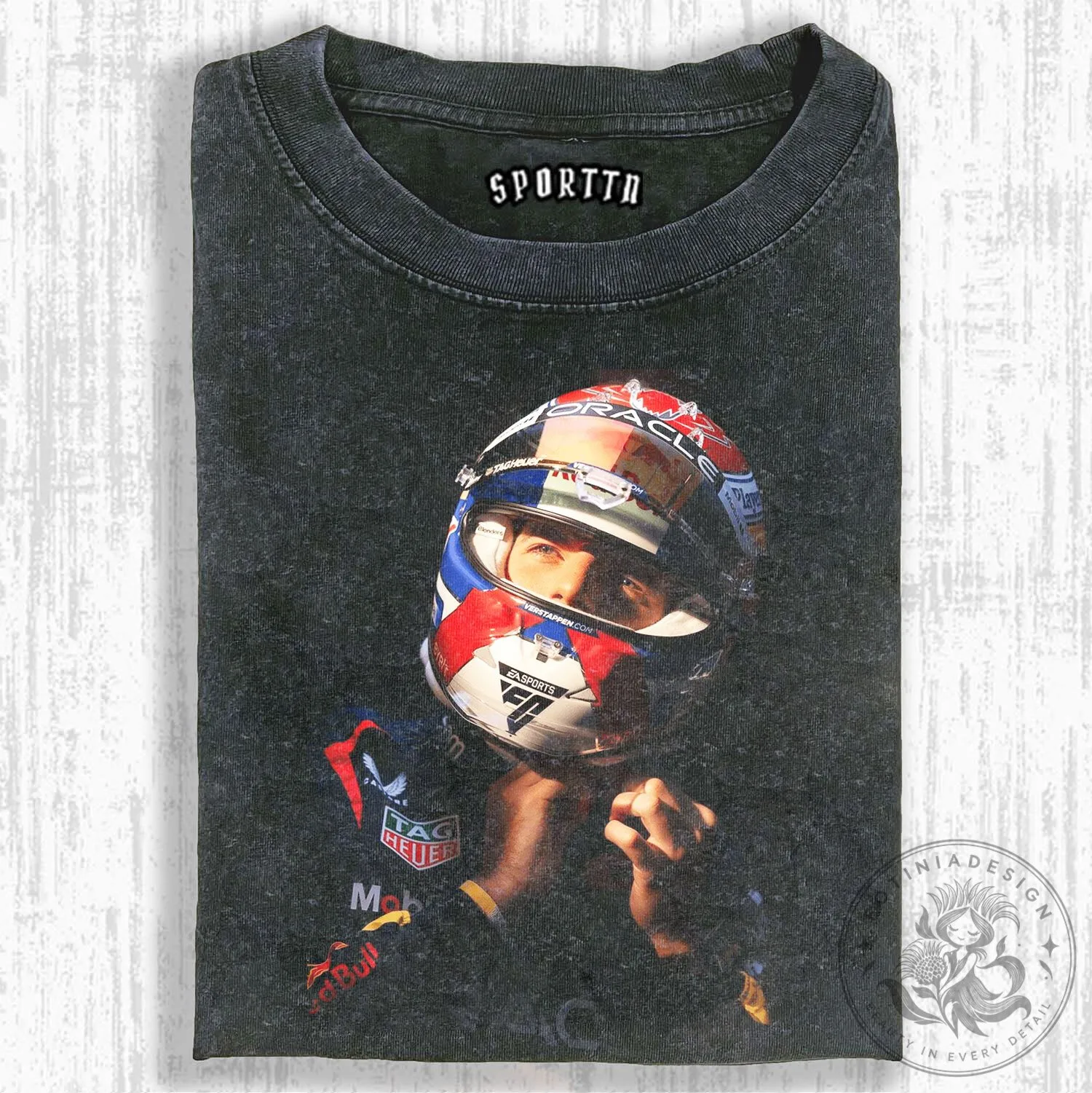 Graphic T-Shirt of Max Verstappen, Formula One Racing Driver Portrait