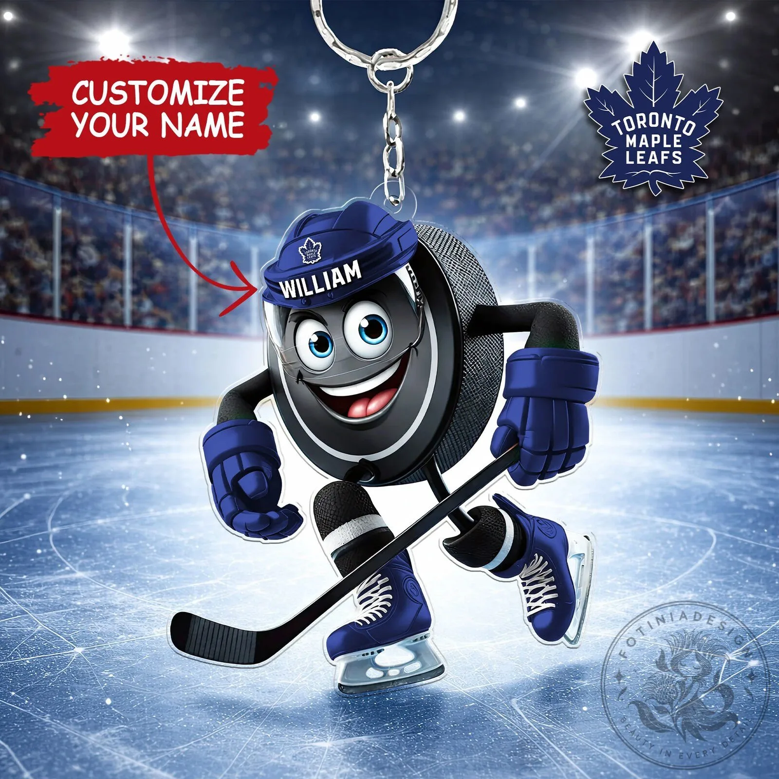 Toronto Maple Leafs Hockey Puck Player Custom Name Keychain