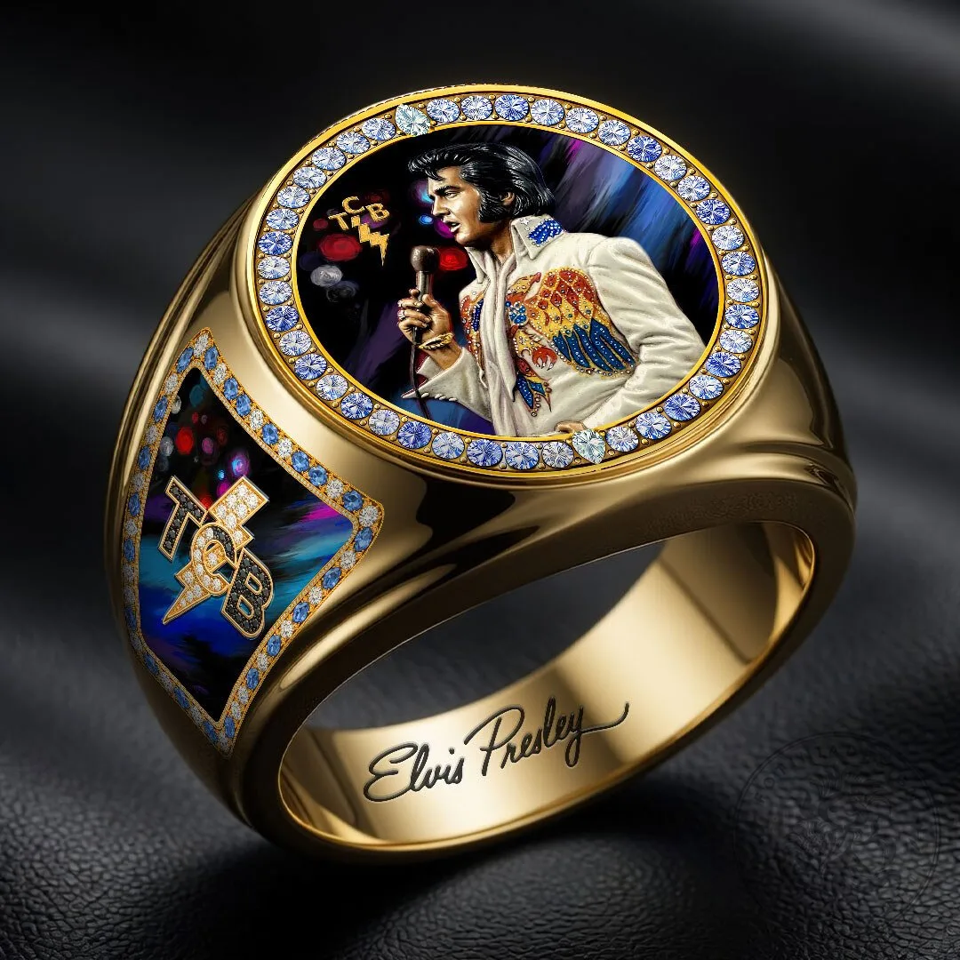 Elvis Presley Taking Care of Business Gold Tone Diamond Ring