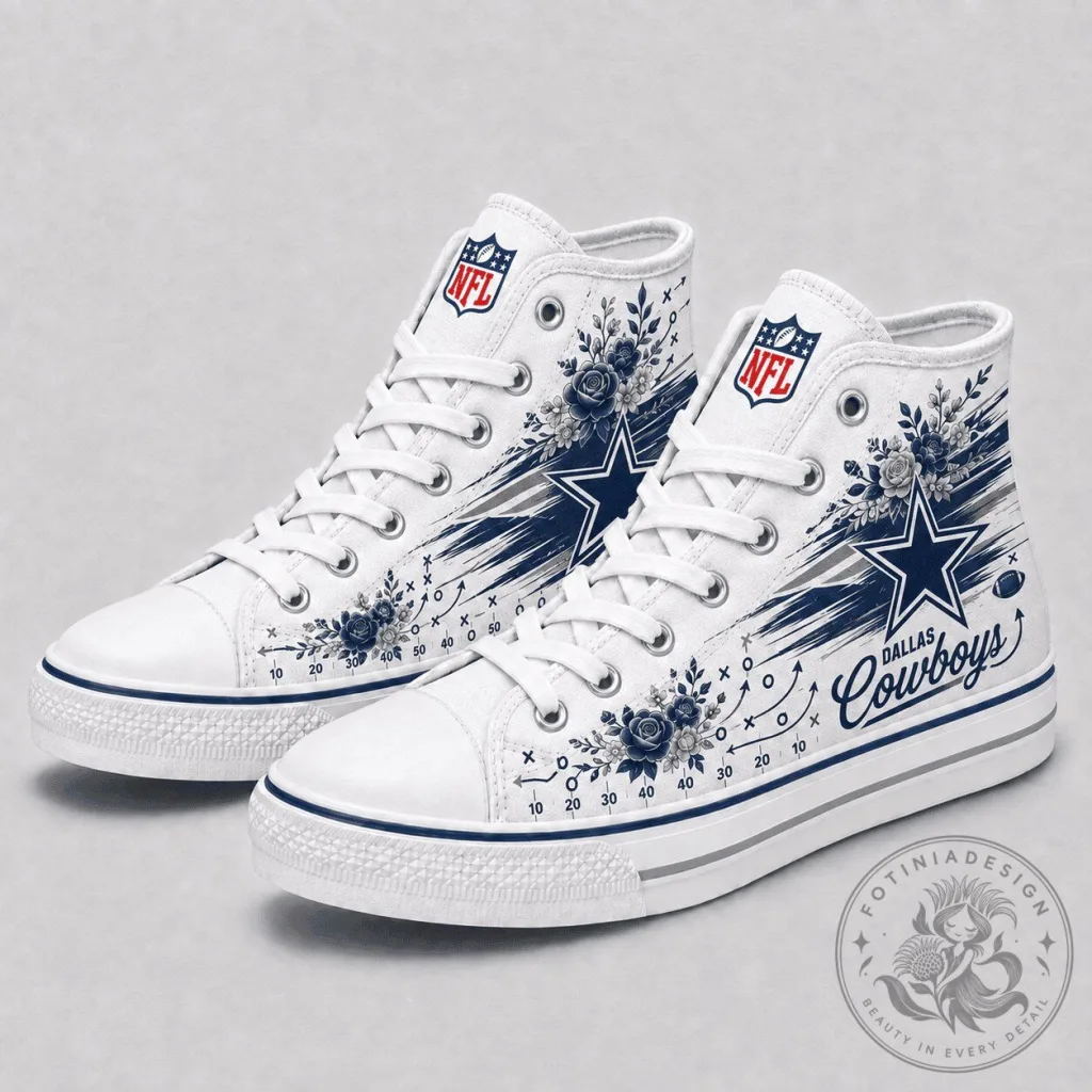 Dallas Cowboys Floral NFL Team Logo White High Top Canvas Shoes Dallas Cowboys Floral NFL Team Logo White High Top Canvas Shoes