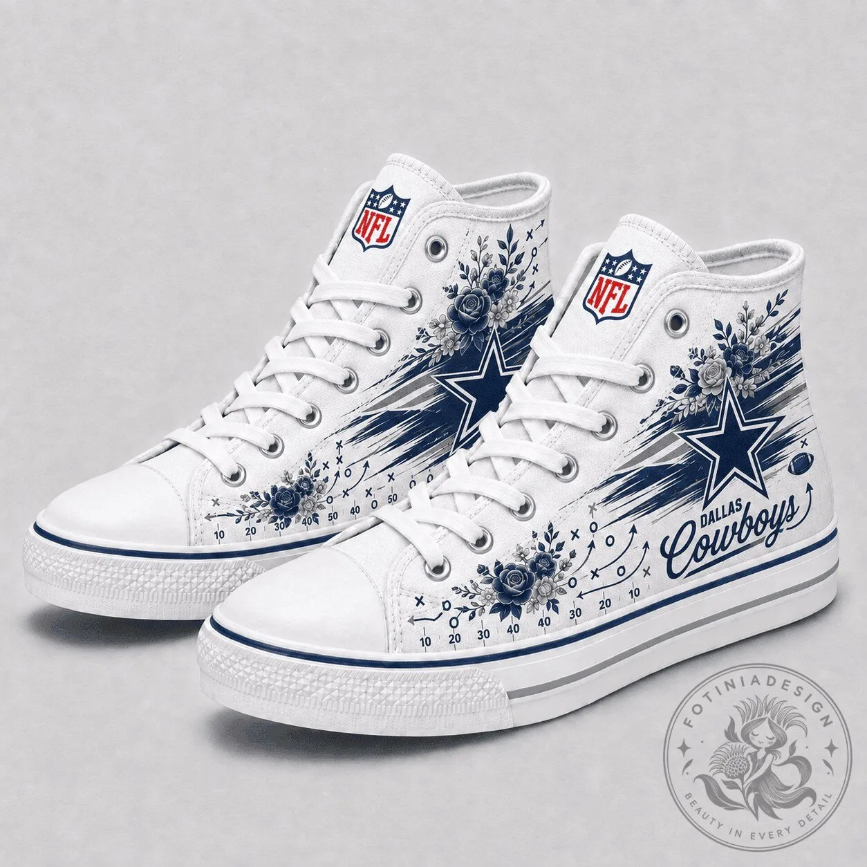 Dallas Cowboys Floral NFL Team Logo White High Top Canvas Shoes