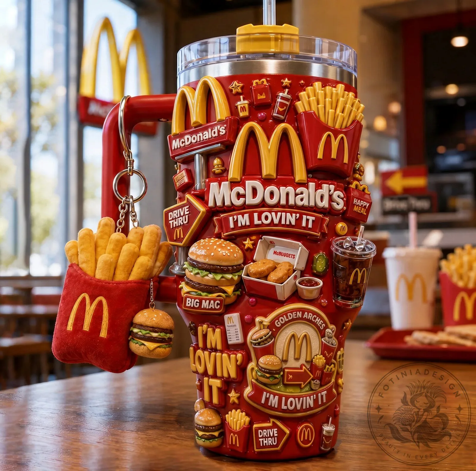McDonald's I'm Lovin' It Fast Food Red Tumbler with Handle and Straw 3 McDonald's I'm Lovin' It Fast Food Red Tumbler with Handle and Straw