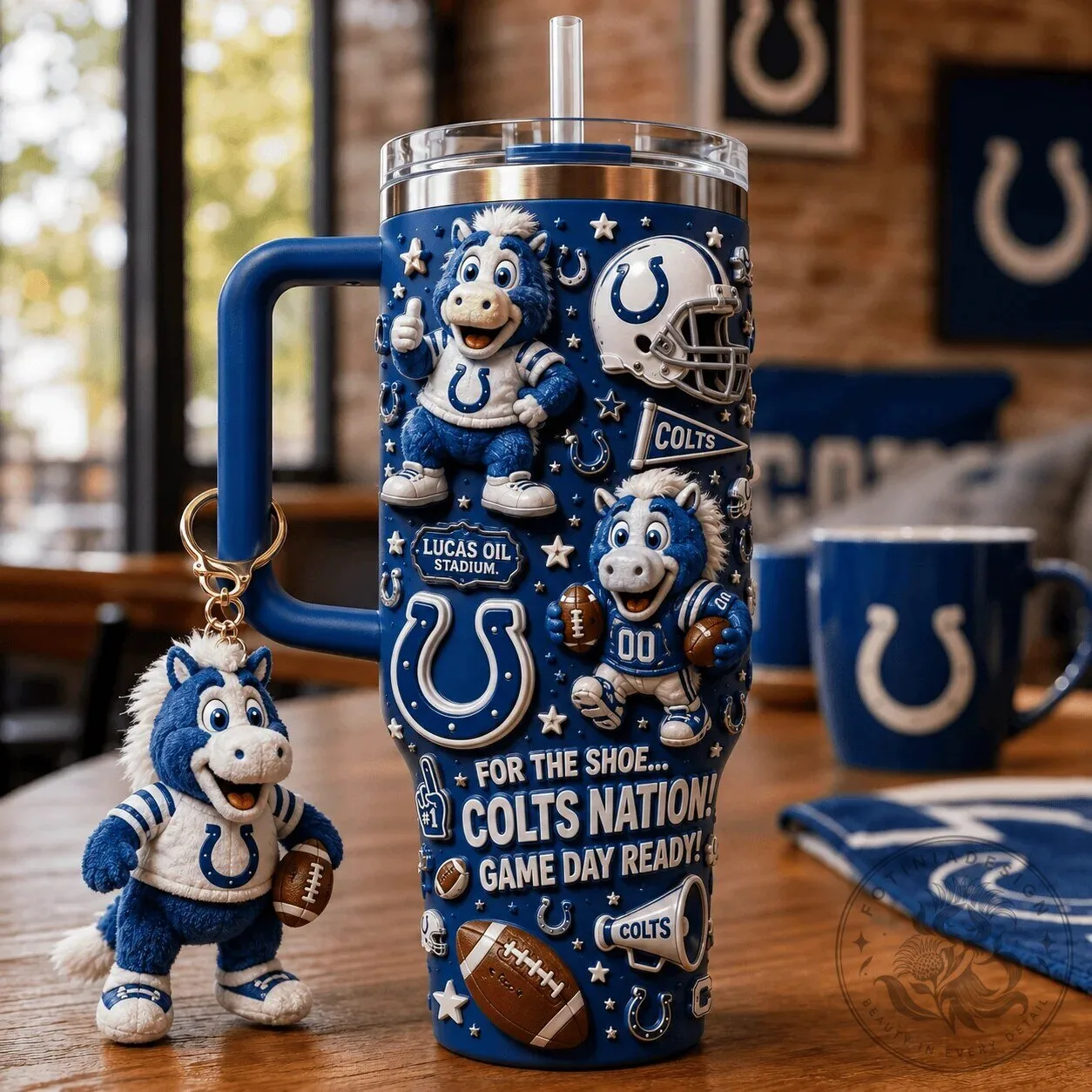 Indianapolis Colts Football Team 40oz Stainless Steel Insulated Tumbler with Handle