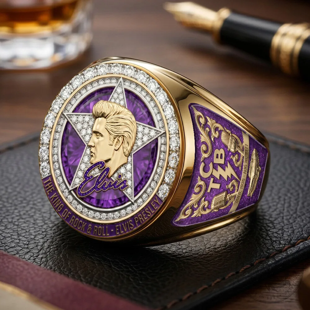 Gold Tone Commemorative Ring of Elvis Presley, The Icon of Rock and Roll