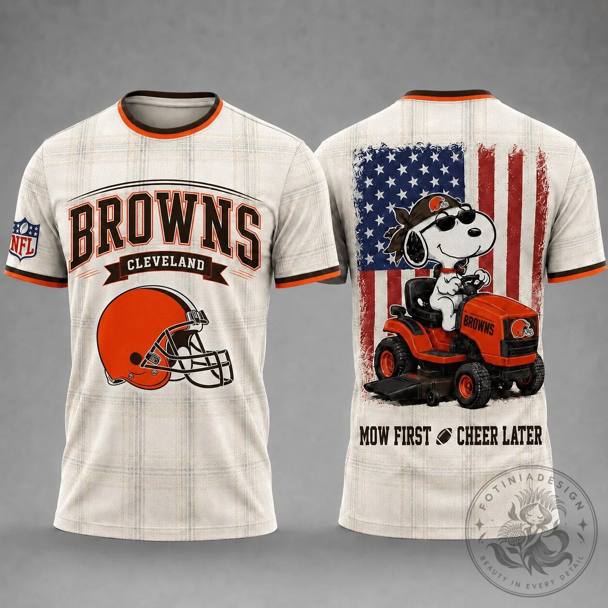Cleveland Browns Football Snoopy Lawn Mowing T-Shirt