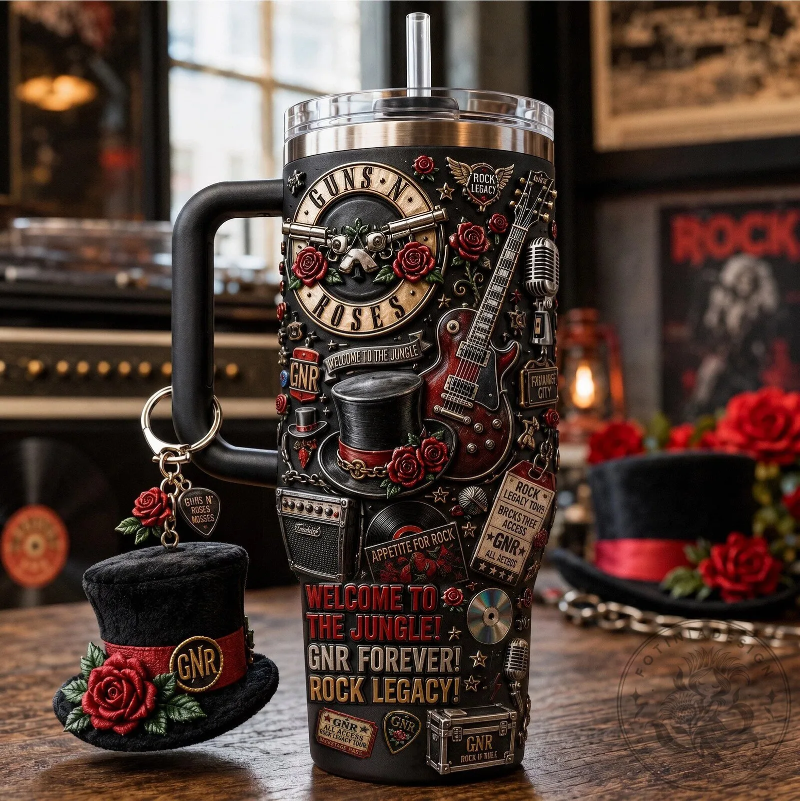 Guns N' Roses Welcome To The Jungle Rock Music Band Tumbler With Handle