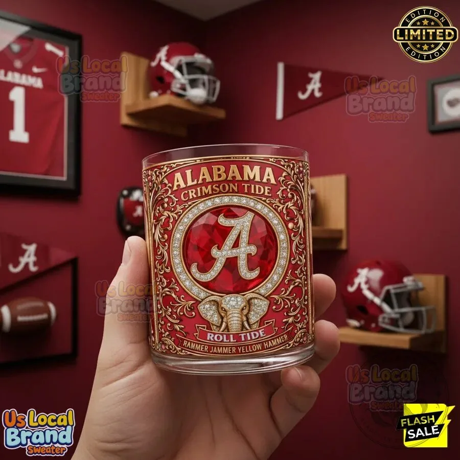 Alabama Crimson Tide Football Team Diamond Logo Whiskey Glass