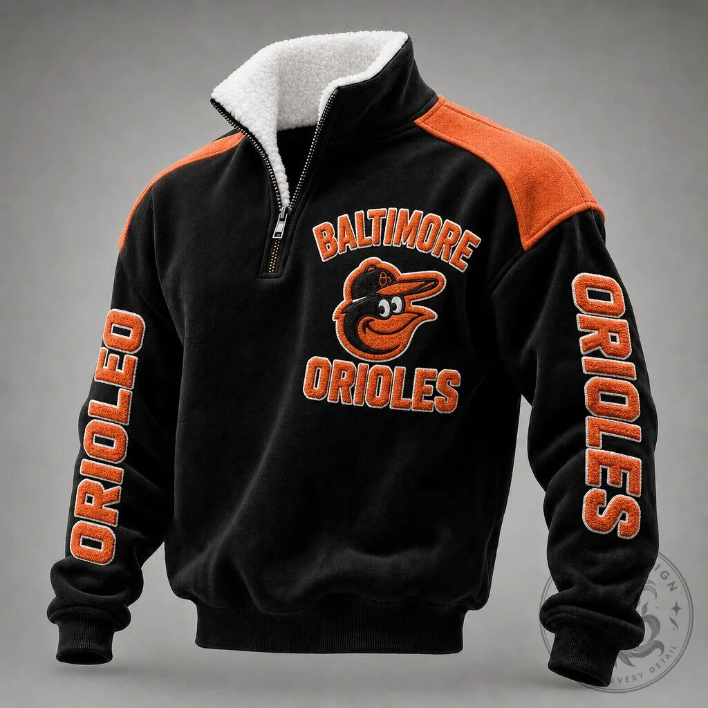 Baltimore Orioles Quarter Zip Sherpa Lined Pullover Sweatshirt