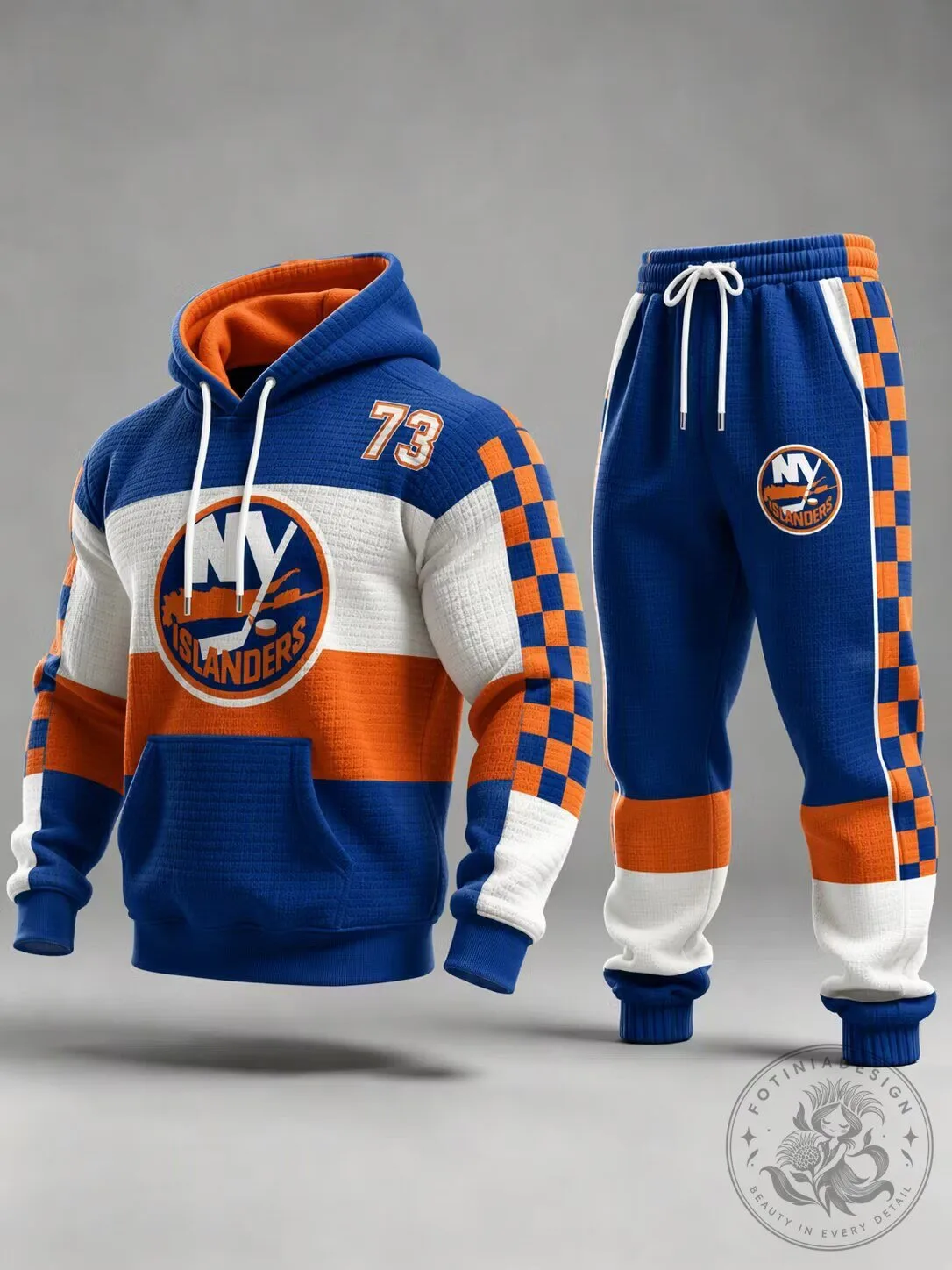 New York Islanders Hockey Team Blue Orange White Hoodie and Jogger Set