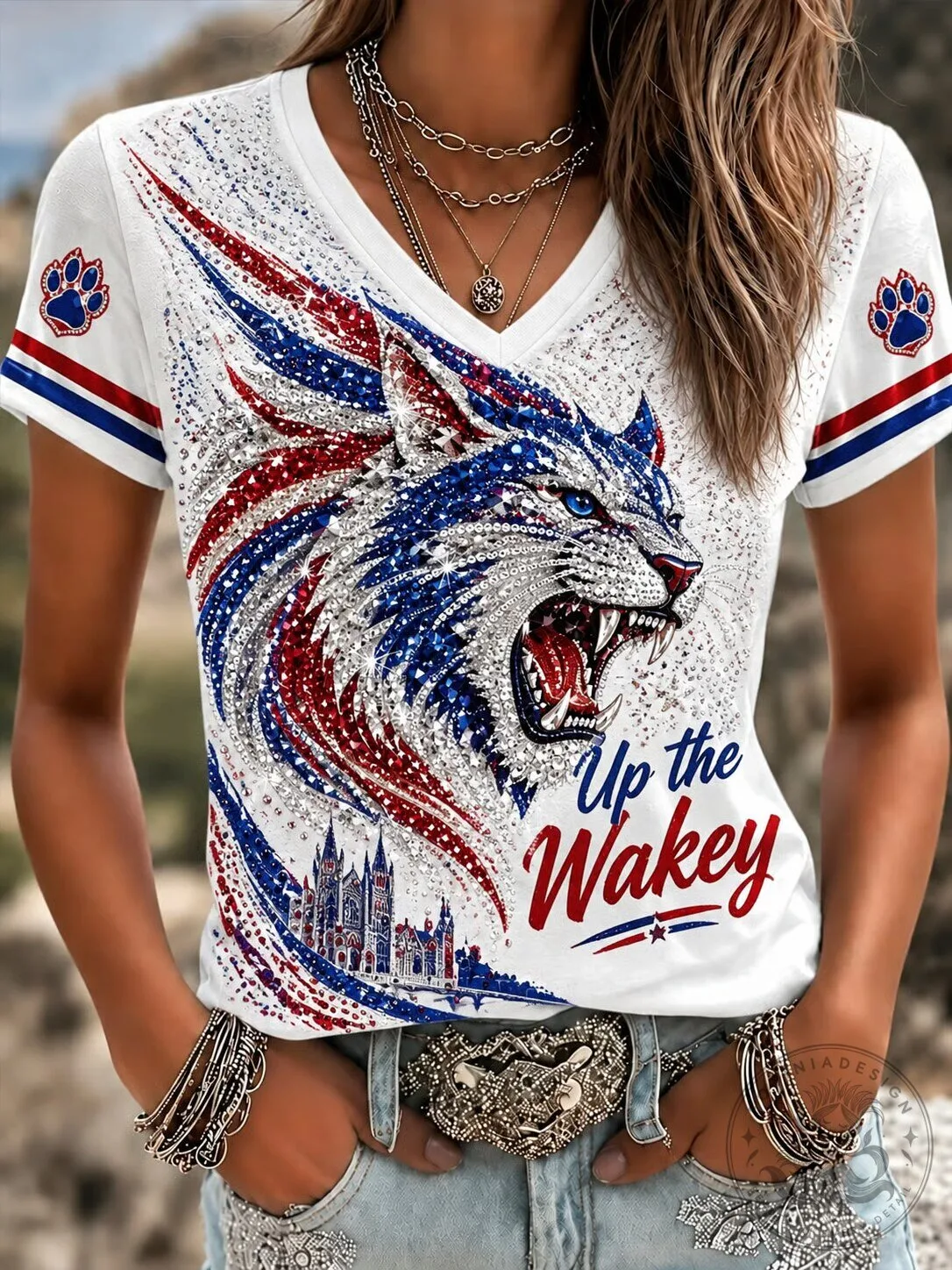 Wakefield Trinity Rugby League Club Up The Wakey Wolf Head Women's V-Neck T-Shirt