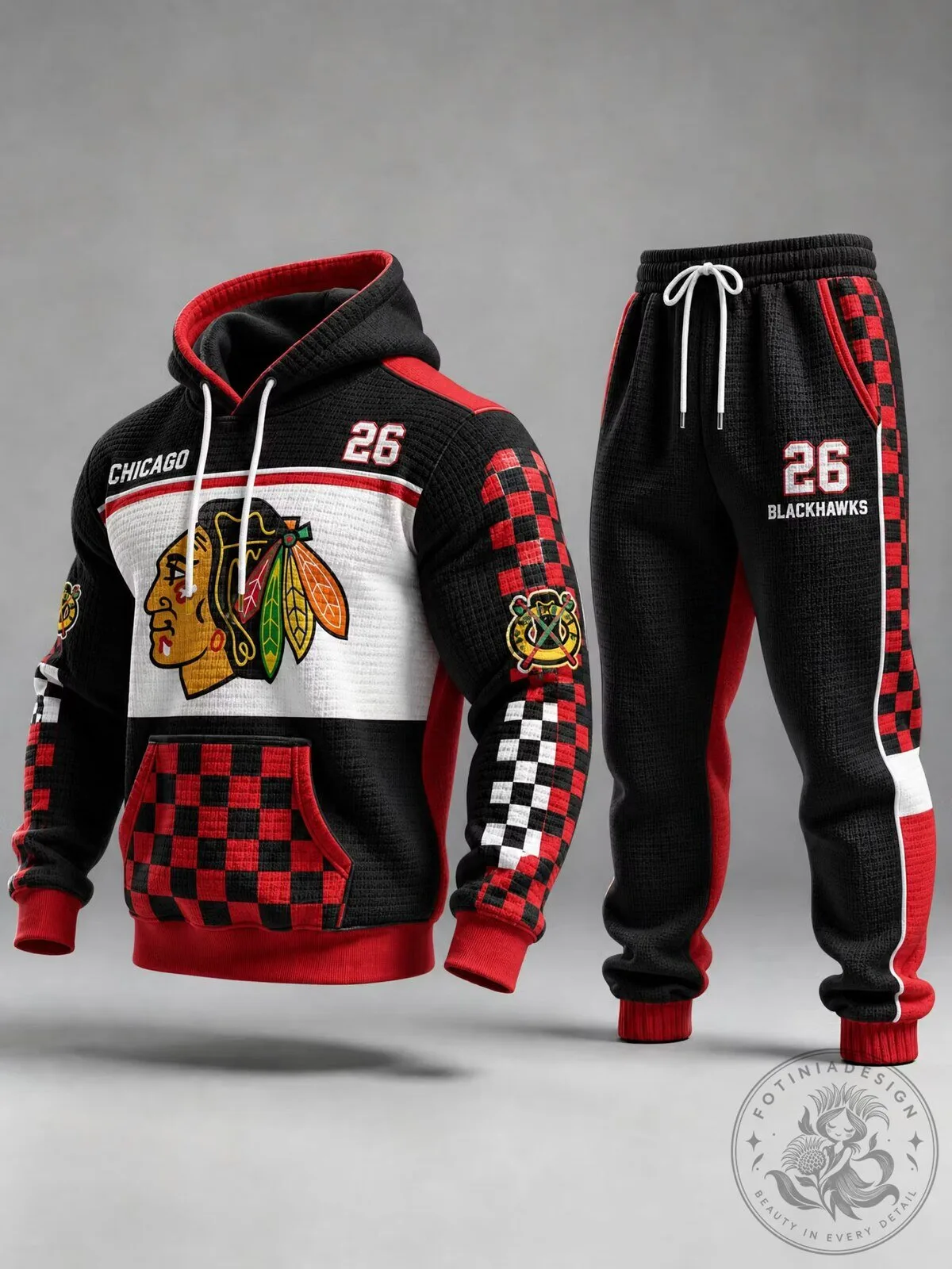 Chicago Blackhawks Number 26 Checkerboard Pattern Hoodie and Jogger Pants Set