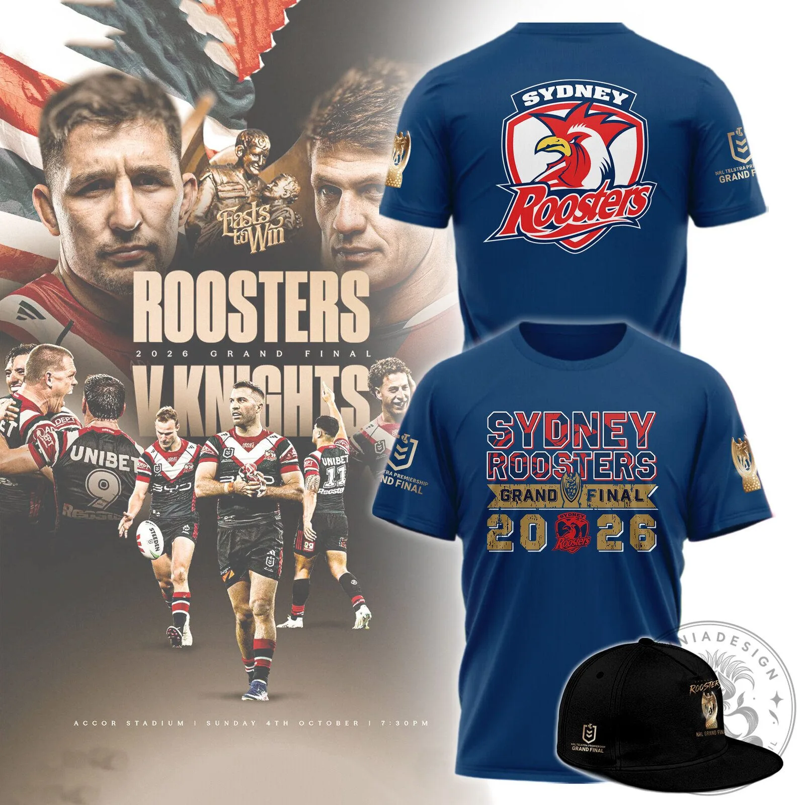 Sydney Roosters 2026 Grand Final Rugby League Team Fan Apparel T-Shirt 2 Sydney Roosters 2026 Grand Final Rugby League Team Fan Apparel T-Shirt