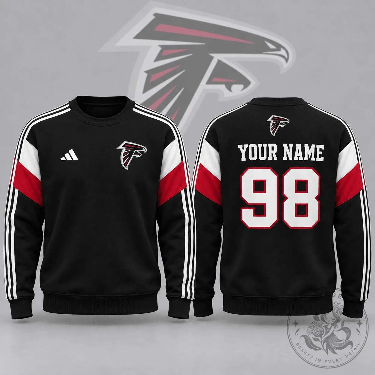 Atlanta Falcons NFL Team Crest Personalized Name Number Black Sweatshirt
