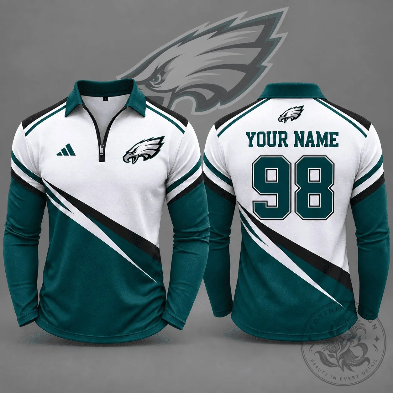 Philadelphia Eagles National Football League Quarter Zip Long Sleeve Polo Shirt
