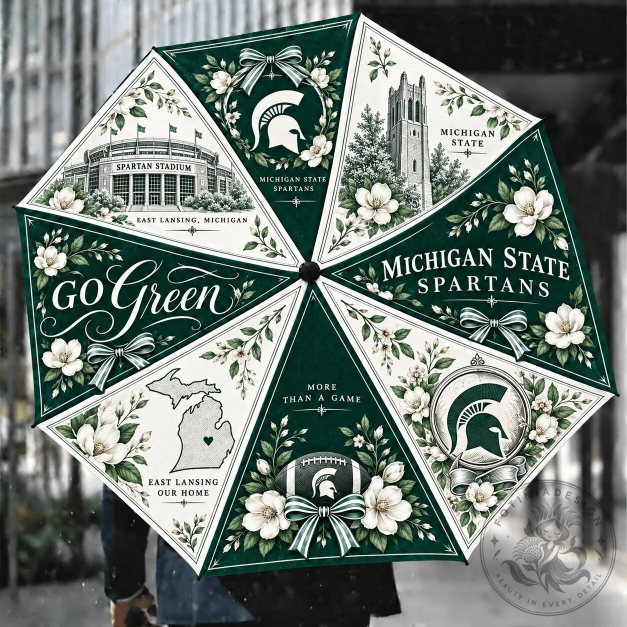 Michigan State Spartans Floral Compact Folding Umbrella