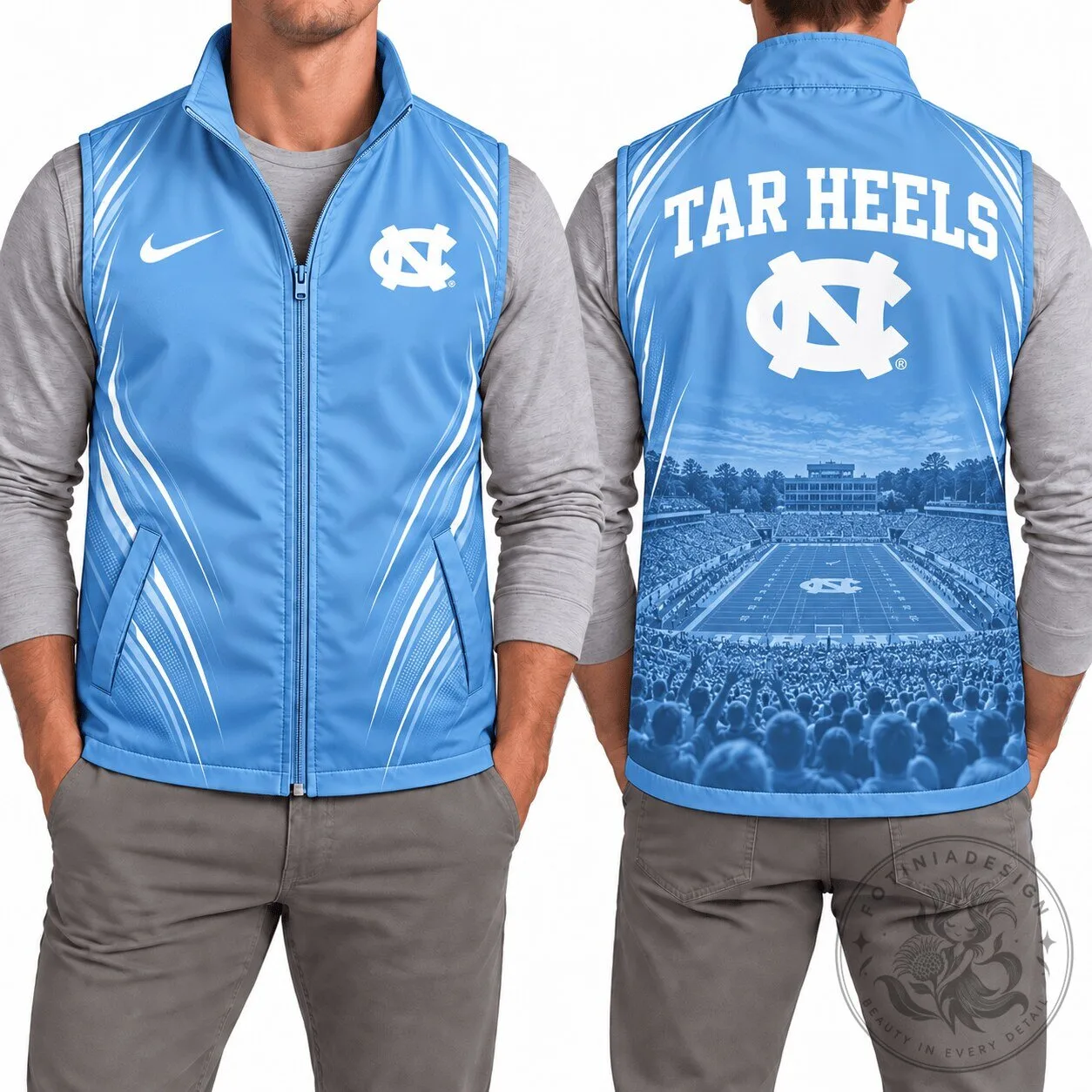 North Carolina Tar Heels NCAA Football Team Light Blue Full Zip Vest