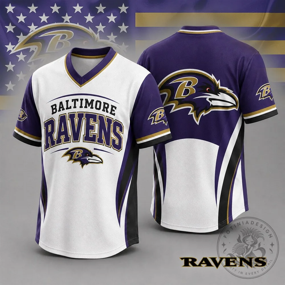 Baltimore Ravens NFL Team Spirit Premium V-Neck Baseball Jersey