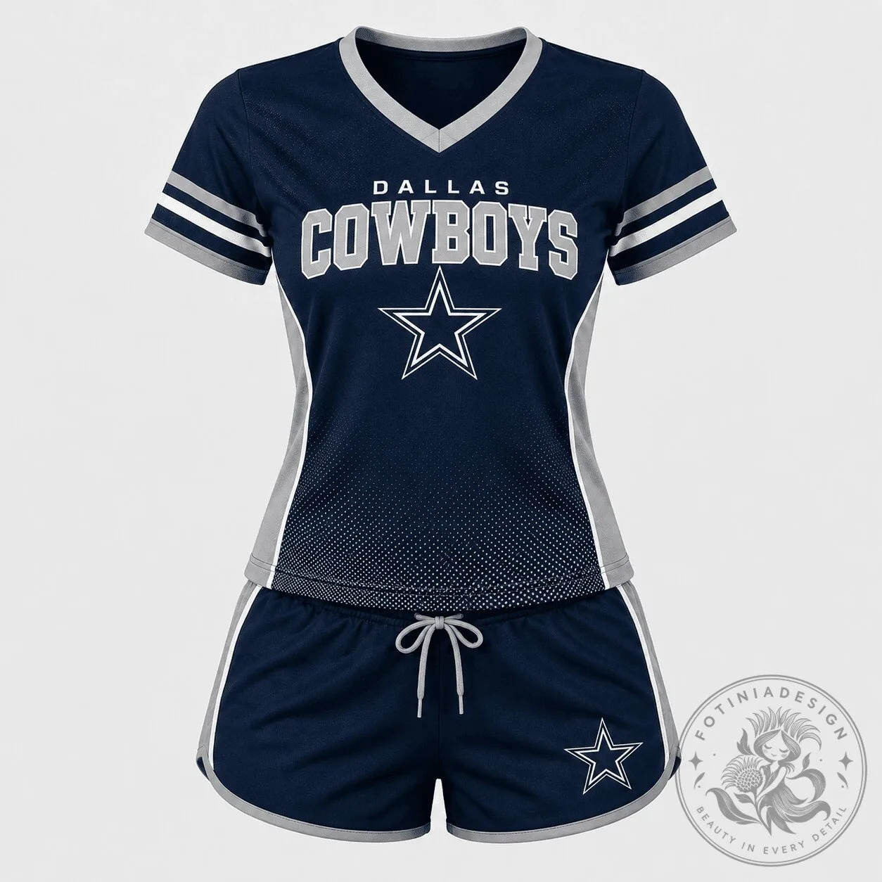 Dallas Cowboys Women's Navy Blue Football Team V-Neck Shirt and Shorts Set