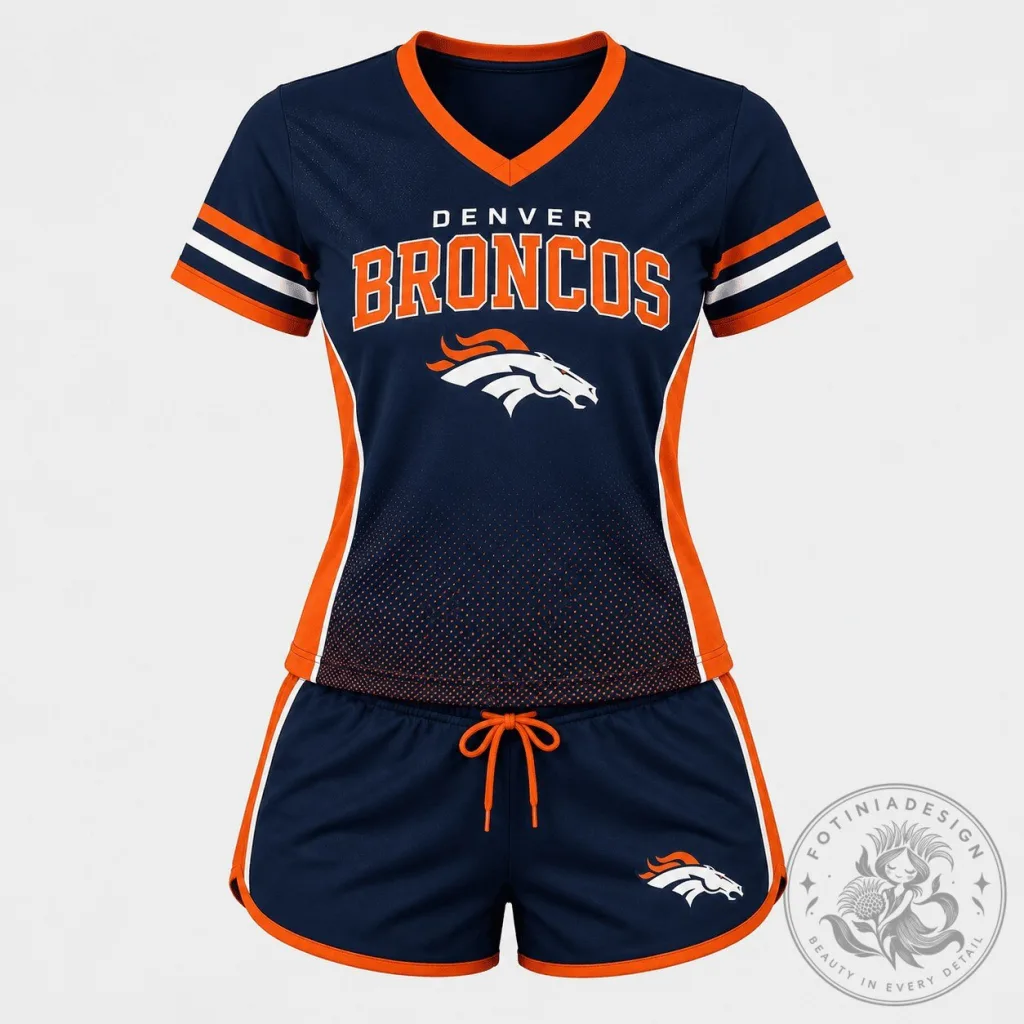 Denver Broncos Women's Football Team V-Neck Shirt and Shorts Pajama Set 26 Denver Broncos Women's Football Team V-Neck Shirt and Shorts Pajama Set
