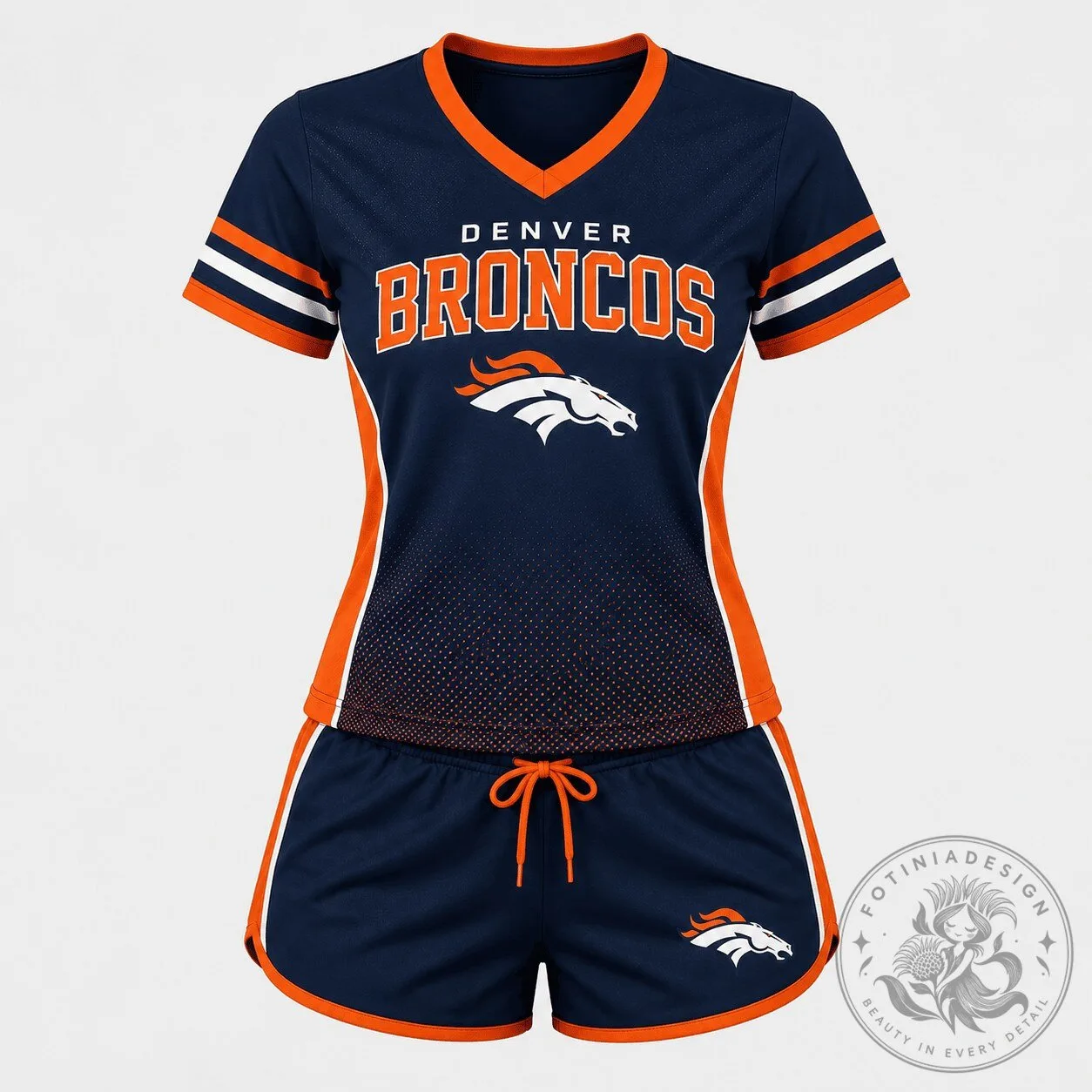 Denver Broncos Women's Football Team V-Neck Shirt and Shorts Pajama Set