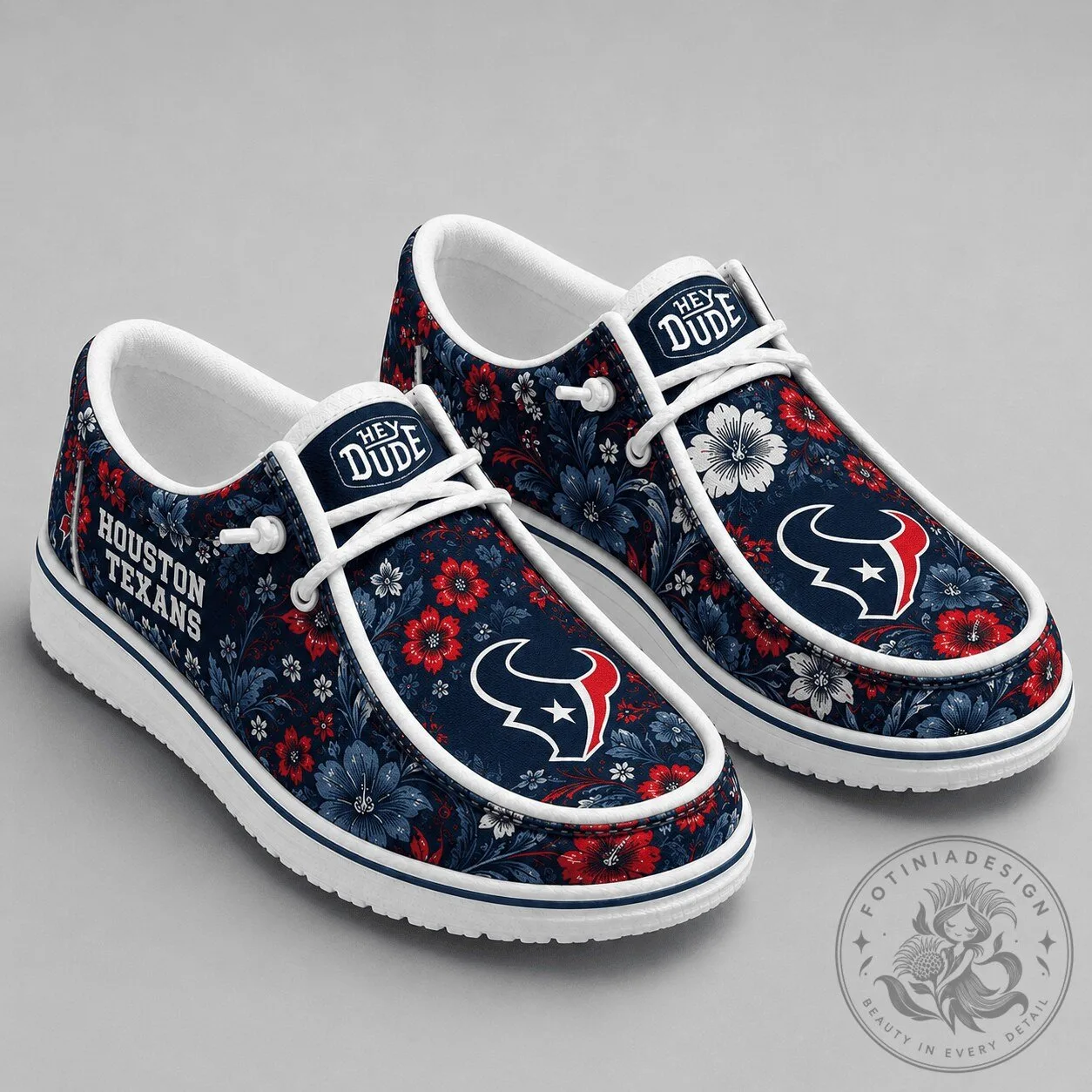 Floral Design Casual Shoes for Houston Texans NFL Football Fans