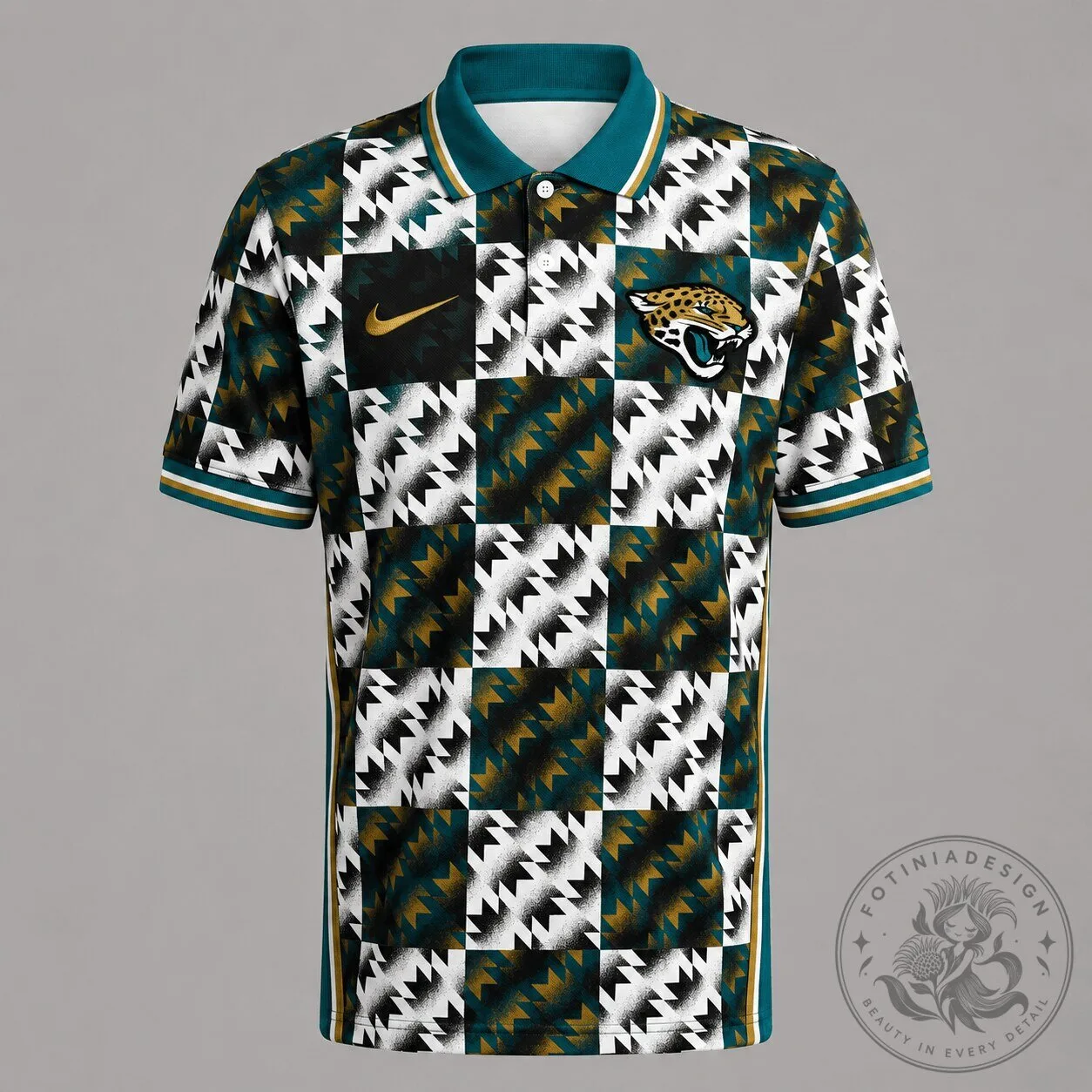 Jacksonville Jaguars NFL Retro Geometric Pattern Performance Polo Shirt