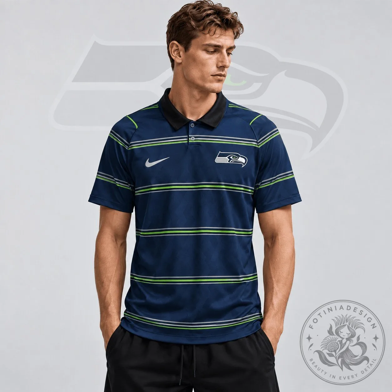 Seattle Seahawks National Football League Team Crest Striped Polo Shirt