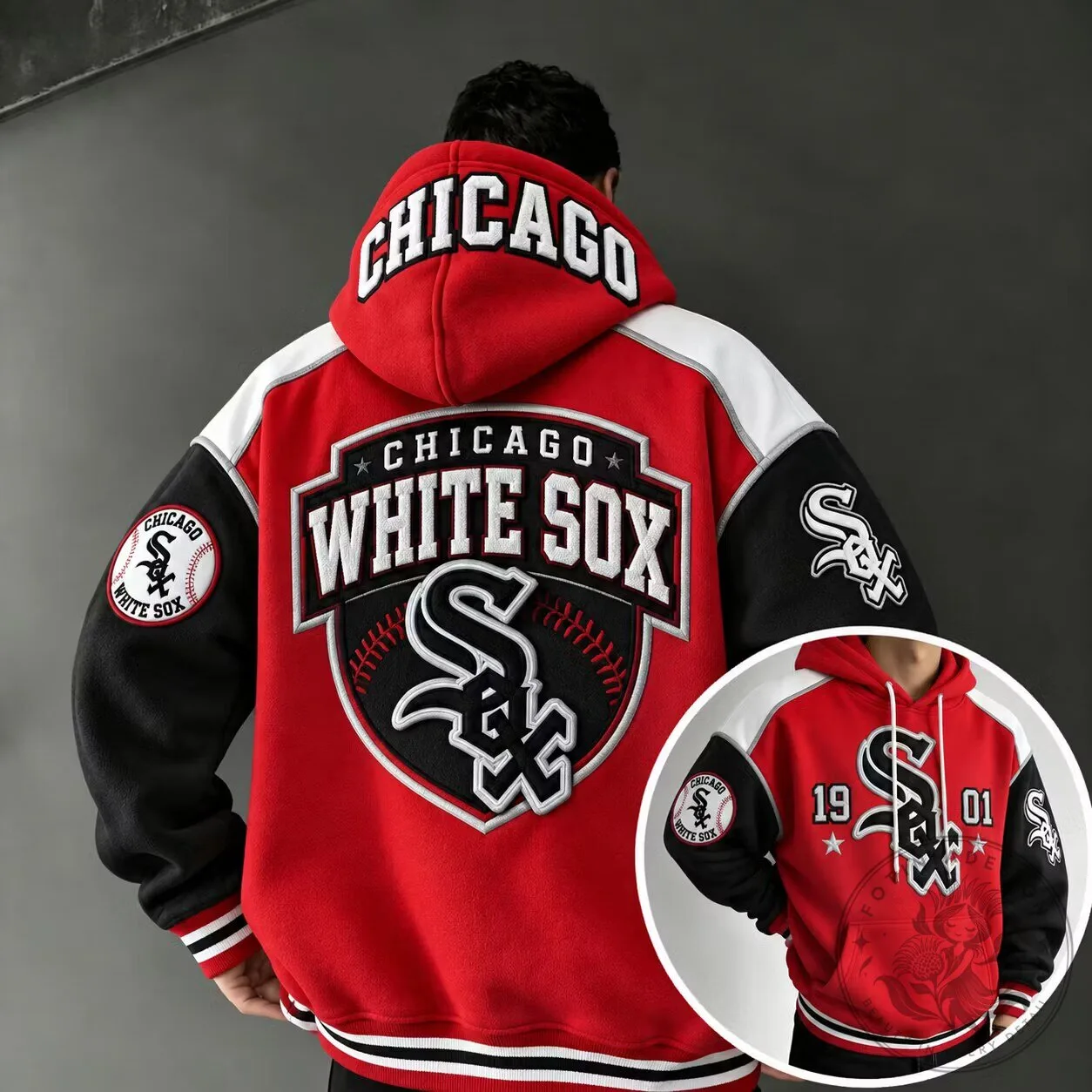 Chicago White Sox Baseball Team Logo Red and Black Hoodie