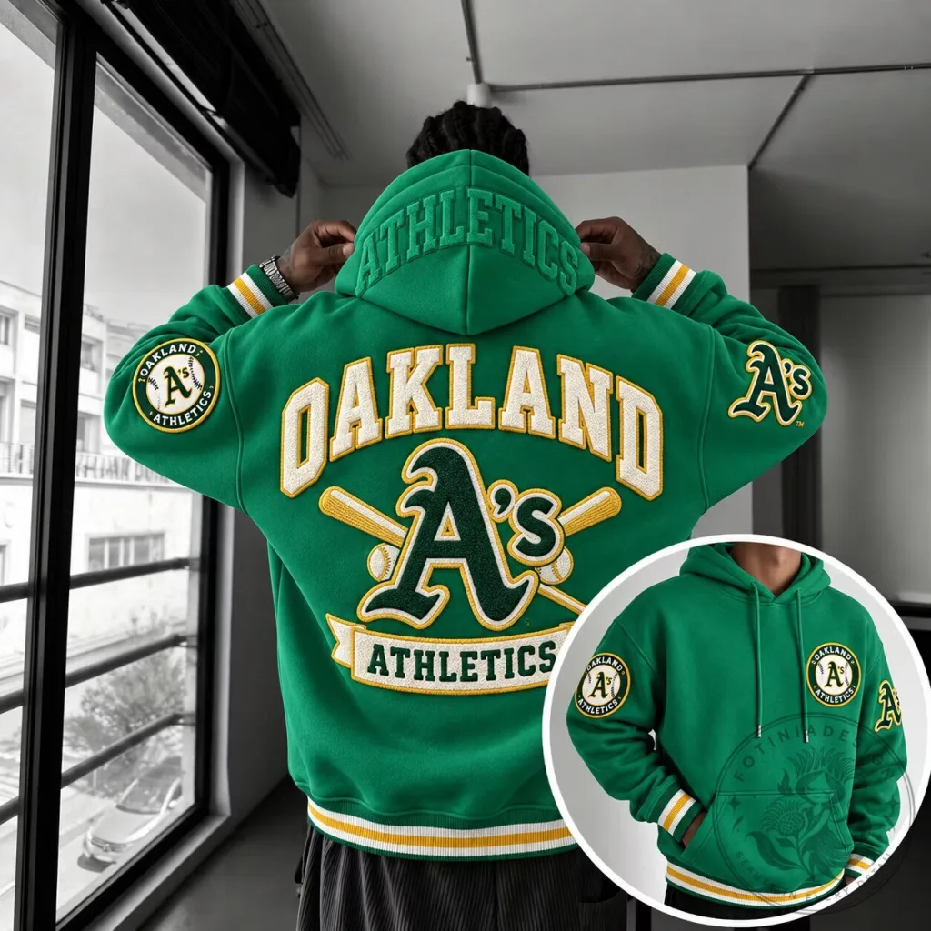 Oakland Athletics Baseball Team Green Embroidered Hoodie for Men and Women Oakland Athletics Baseball Team Green Embroidered Hoodie for Men and Women