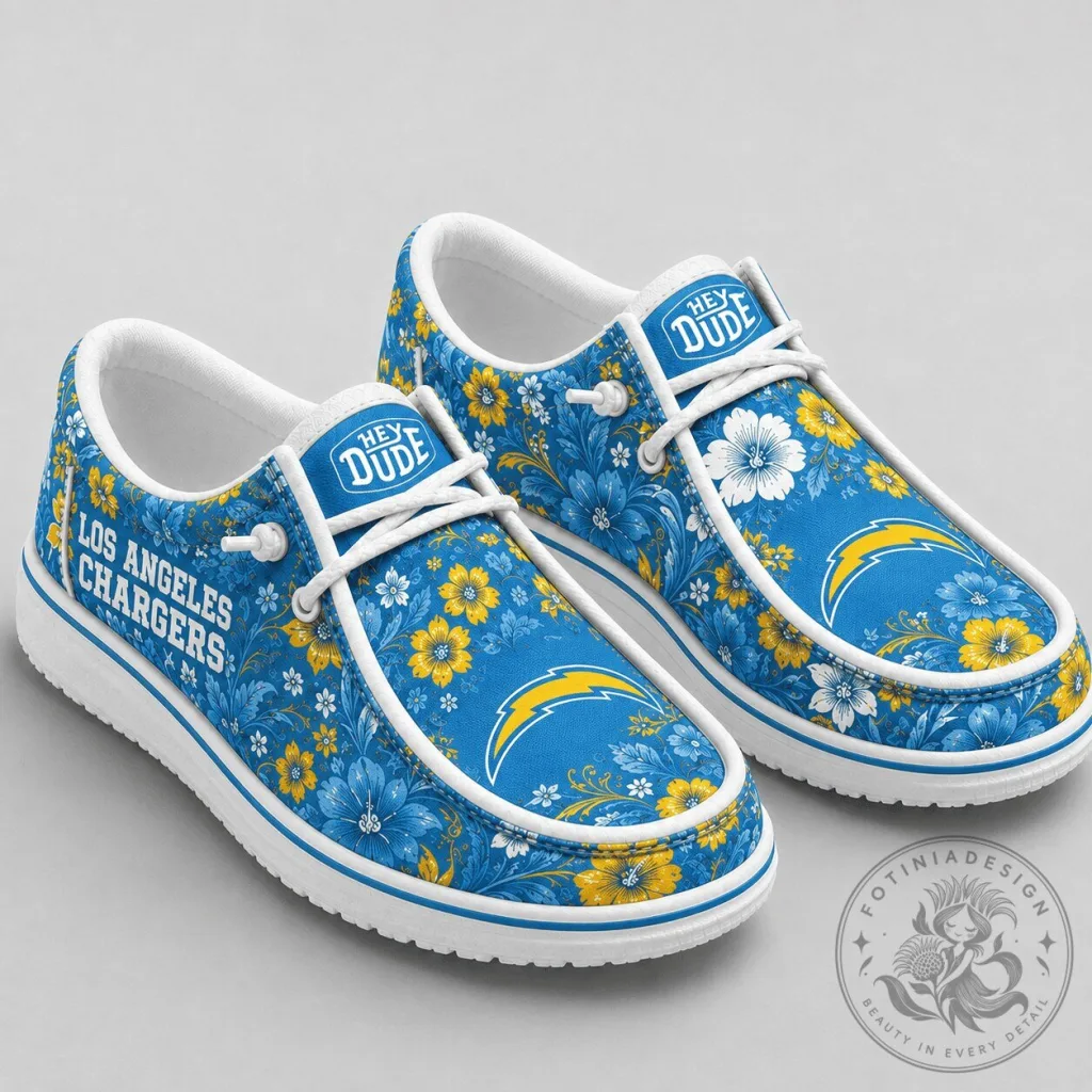 Los Angeles Chargers Floral Blue Yellow Team Logo Shoes Los Angeles Chargers Floral Blue Yellow Team Logo Shoes