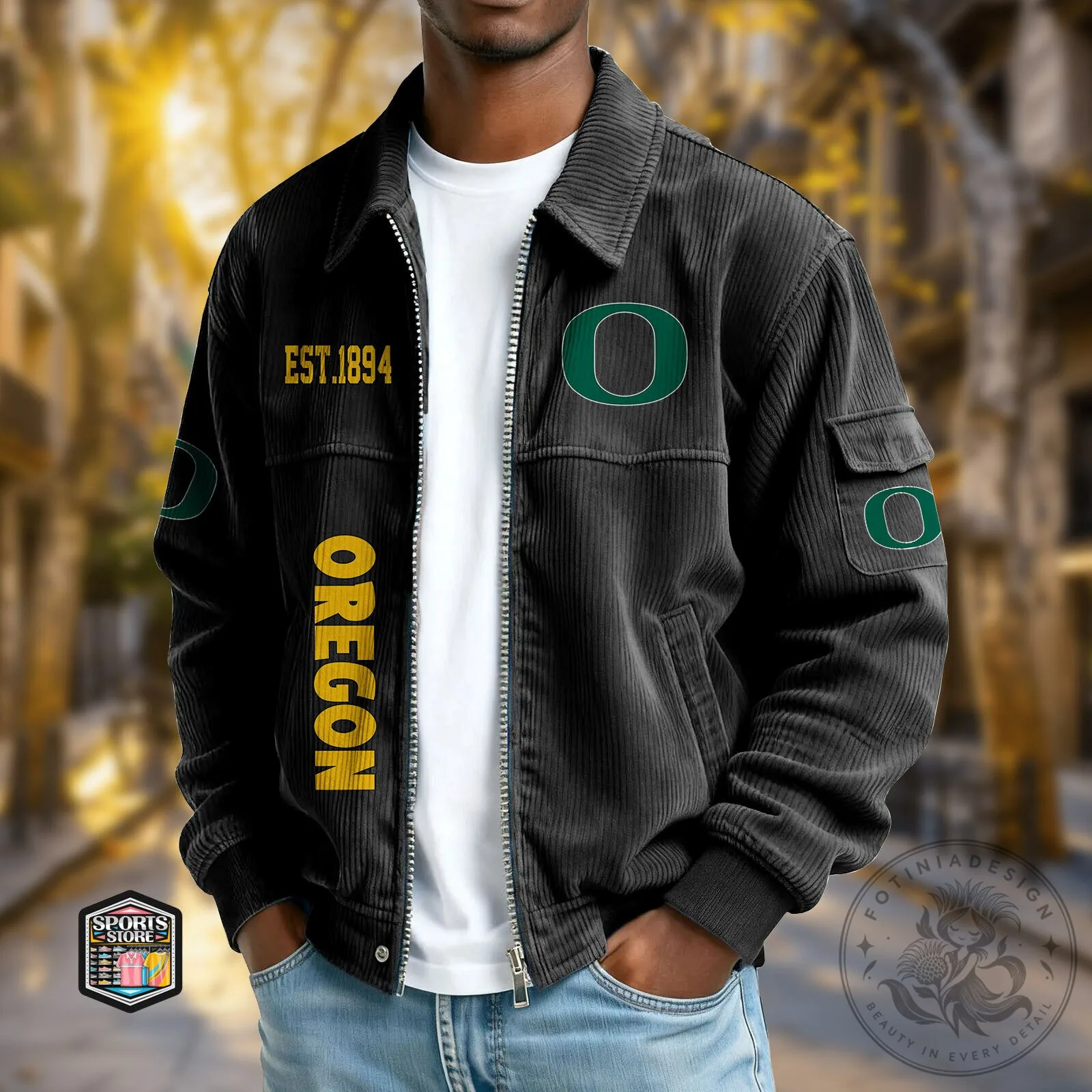 Oregon Ducks Corduroy Varsity Jacket with Embroidered Logo